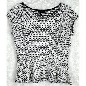 Worthington Petite Large Black White Short Sleeve Peplum Top